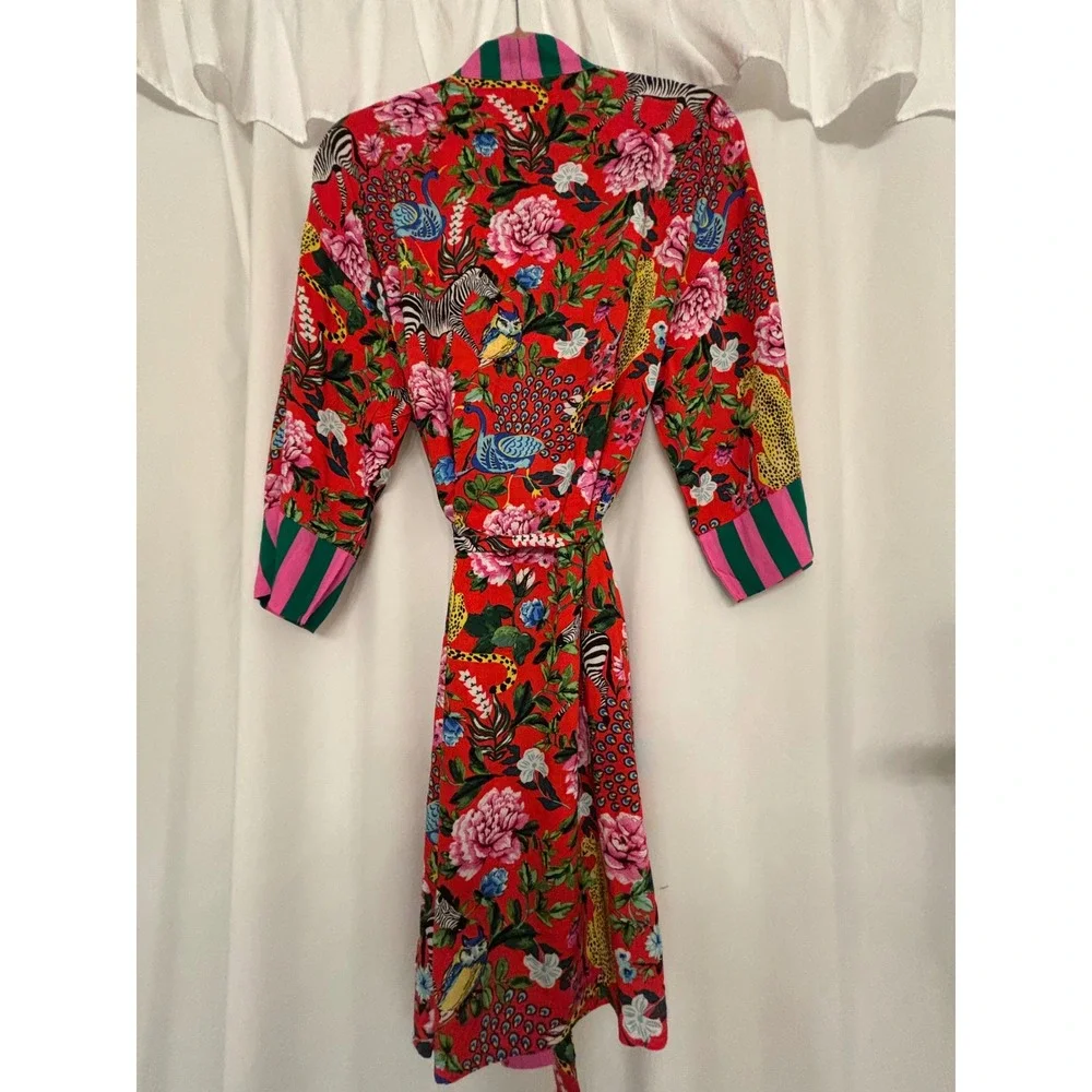 Room Service Medium Floral Animal Print Robe Womens Red